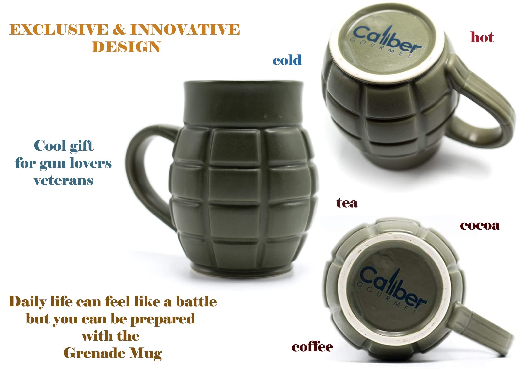 Caliber Gourmet Green Grenade mug, ceramic texture that emphasizes durability and grip.