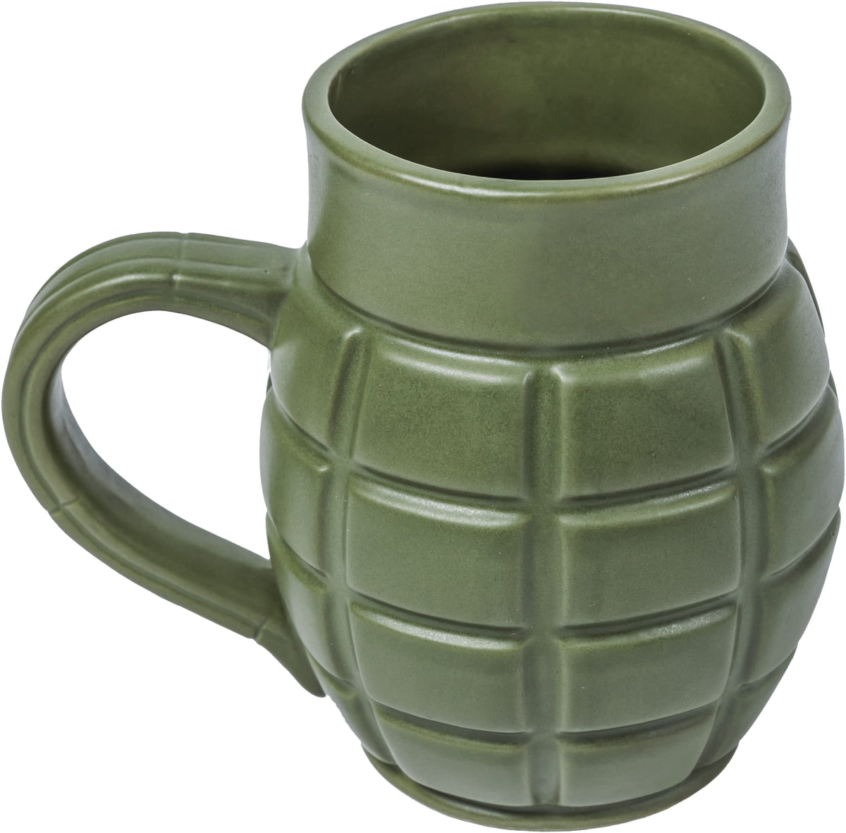 Caliber Gourmet Green Grenade mug, front view, rugged grip ideal for collectors.