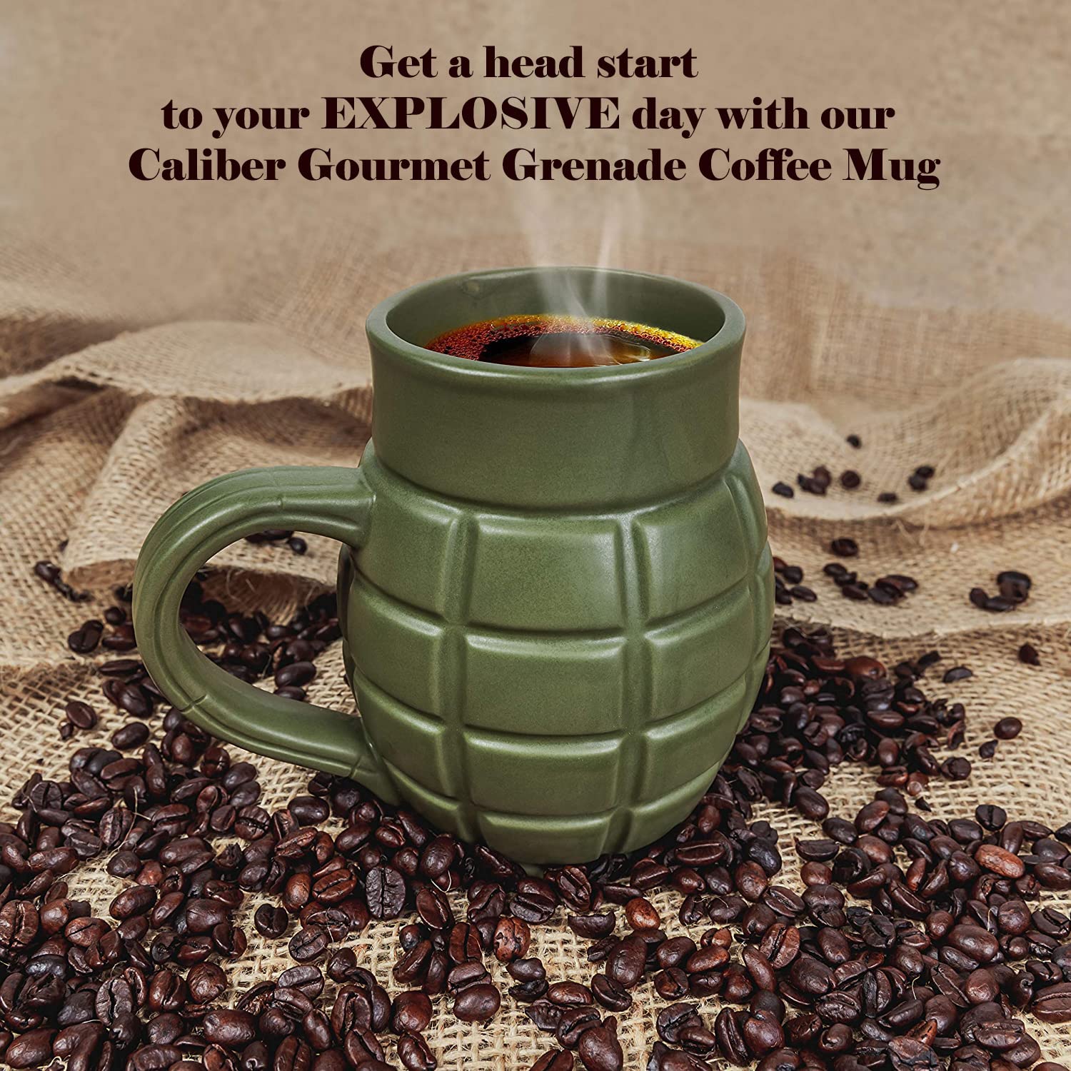 Caliber Gourmet Green Grenade mug, handle close-up, comfortable daily use in any setting.
