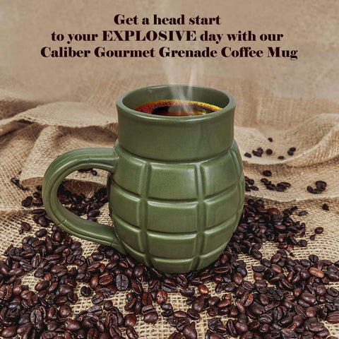 Caliber Gourmet Green Grenade mug, handle close-up, comfortable daily use in any setting.