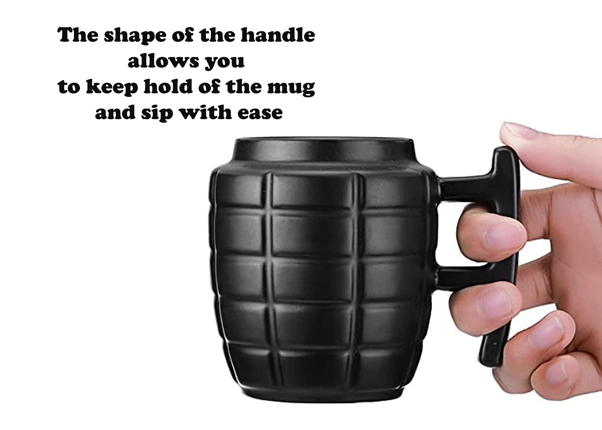 Caliber Gourmet grenade mug detail highlights premium ceramic texture and durable build.