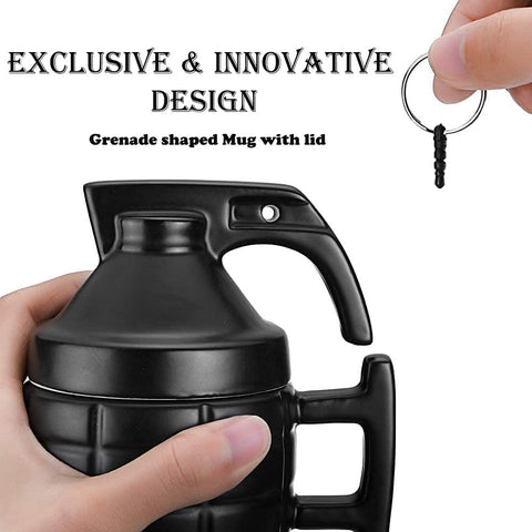 Caliber Gourmet grenade mug in use, enjoy coffee or tea during camping or office breaks.