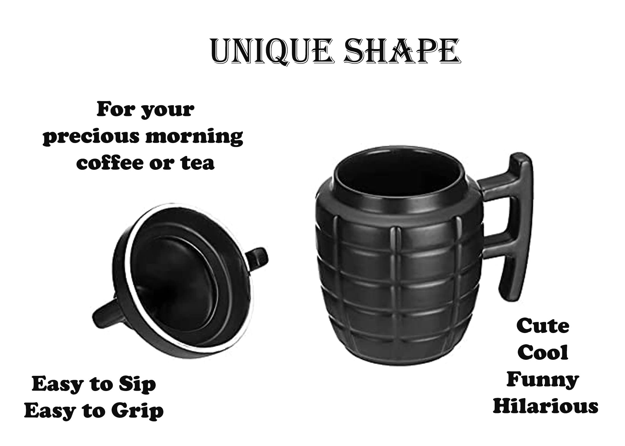 Caliber Gourmet grenade mug with lid, lid-open view highlighting secure closure for travel.