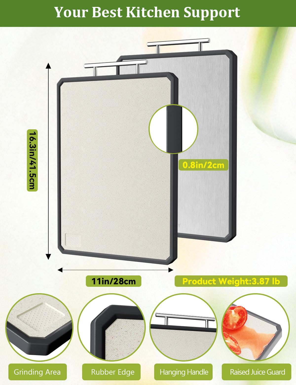Callsky cutting board on the counter showing dishwasher-safe feature