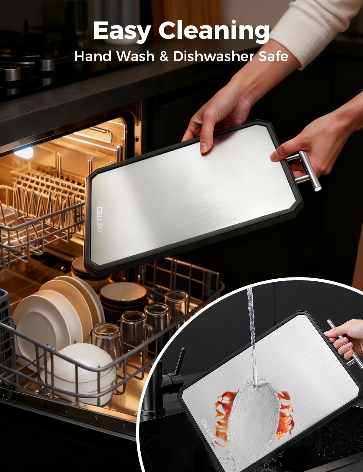 Callsky cutting board garlic and ginger grinding area speeds prep.