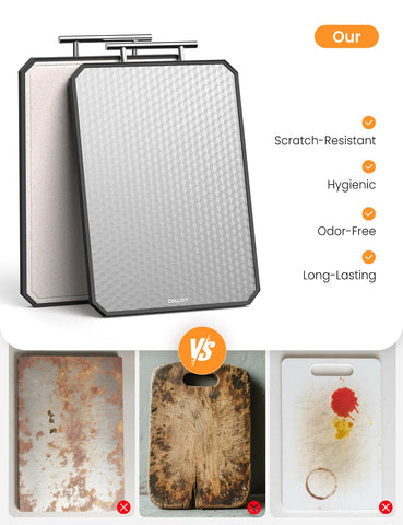 Callsky board with non-slip edges stays steady during chopping.