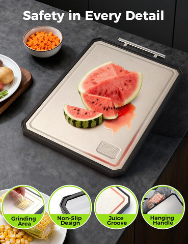 Callsky cutting board wheat straw side ideal for chopping fruits and vegetables.