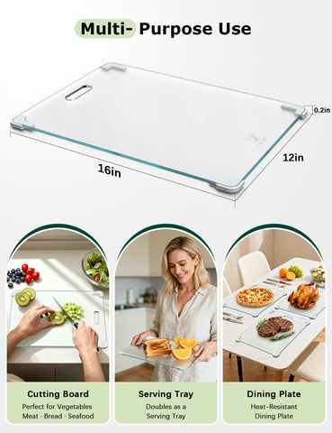 Callsky glass cutting board with non-slip feet prevents sliding during preparation.