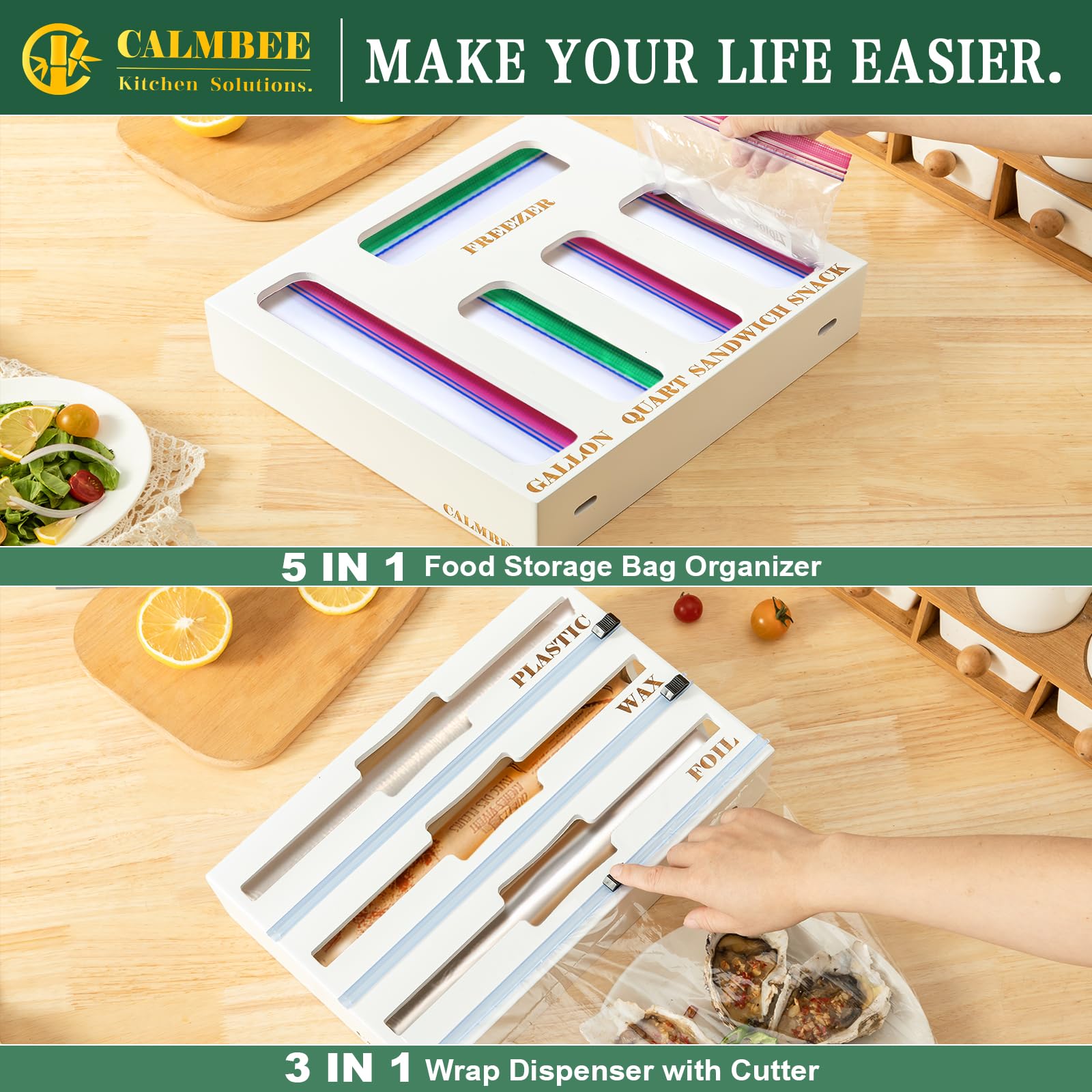 Calmbee included labels help identify wraps and bags at a glance