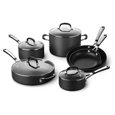 Calphalon 10-piece nonstick set front view for easy everyday cooking.