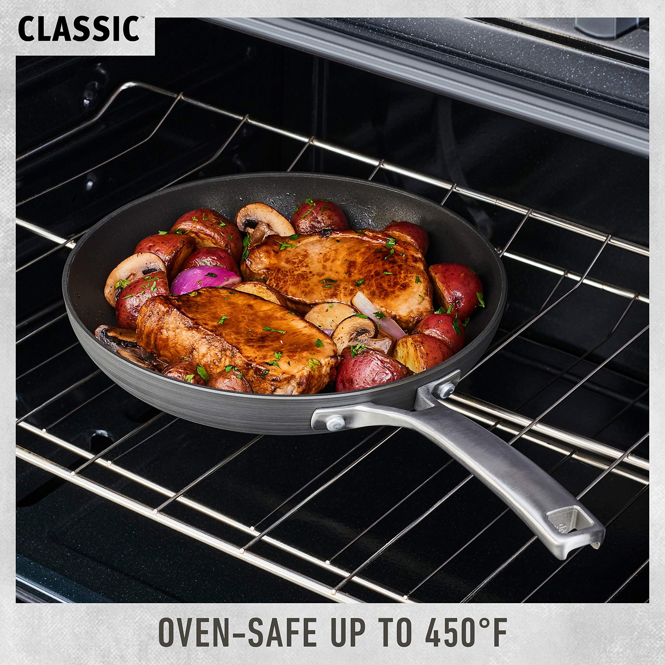 Calphalon Classic 8in nonstick pan after-use cleaning prompts quick cleanup.