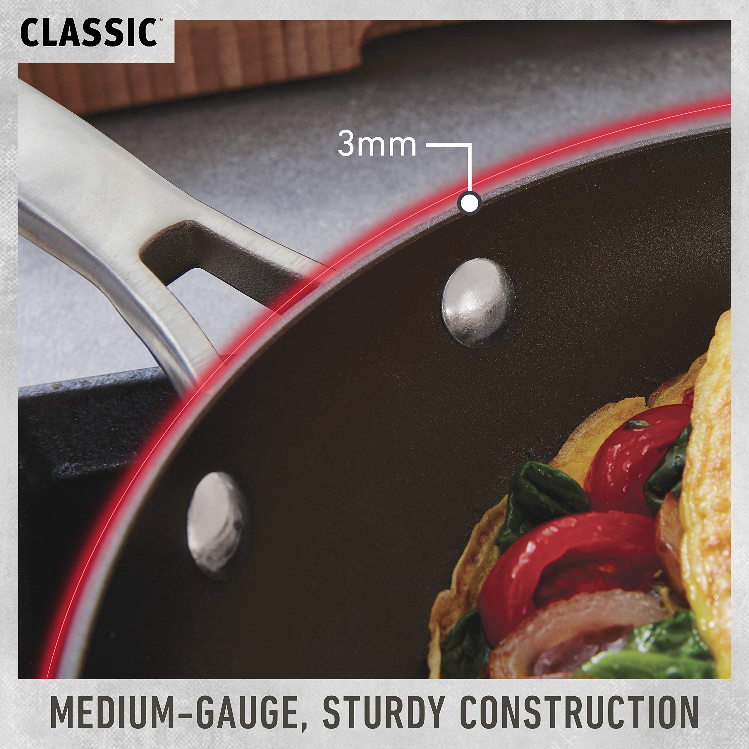 Calphalon Classic 8in nonstick pan heat distribution on stovetop for even cooking.