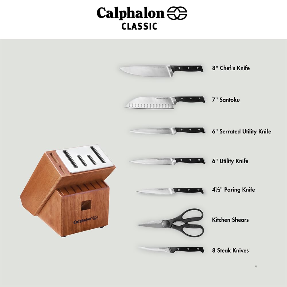 Calphalon Classic labeled block helps quickly identify knives when cooking.
