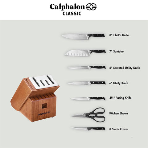 Calphalon Classic labeled block helps quickly identify knives when cooking.