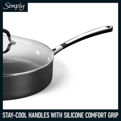 Calphalon 3qt sauté pan with cover perfect for searing and browning.