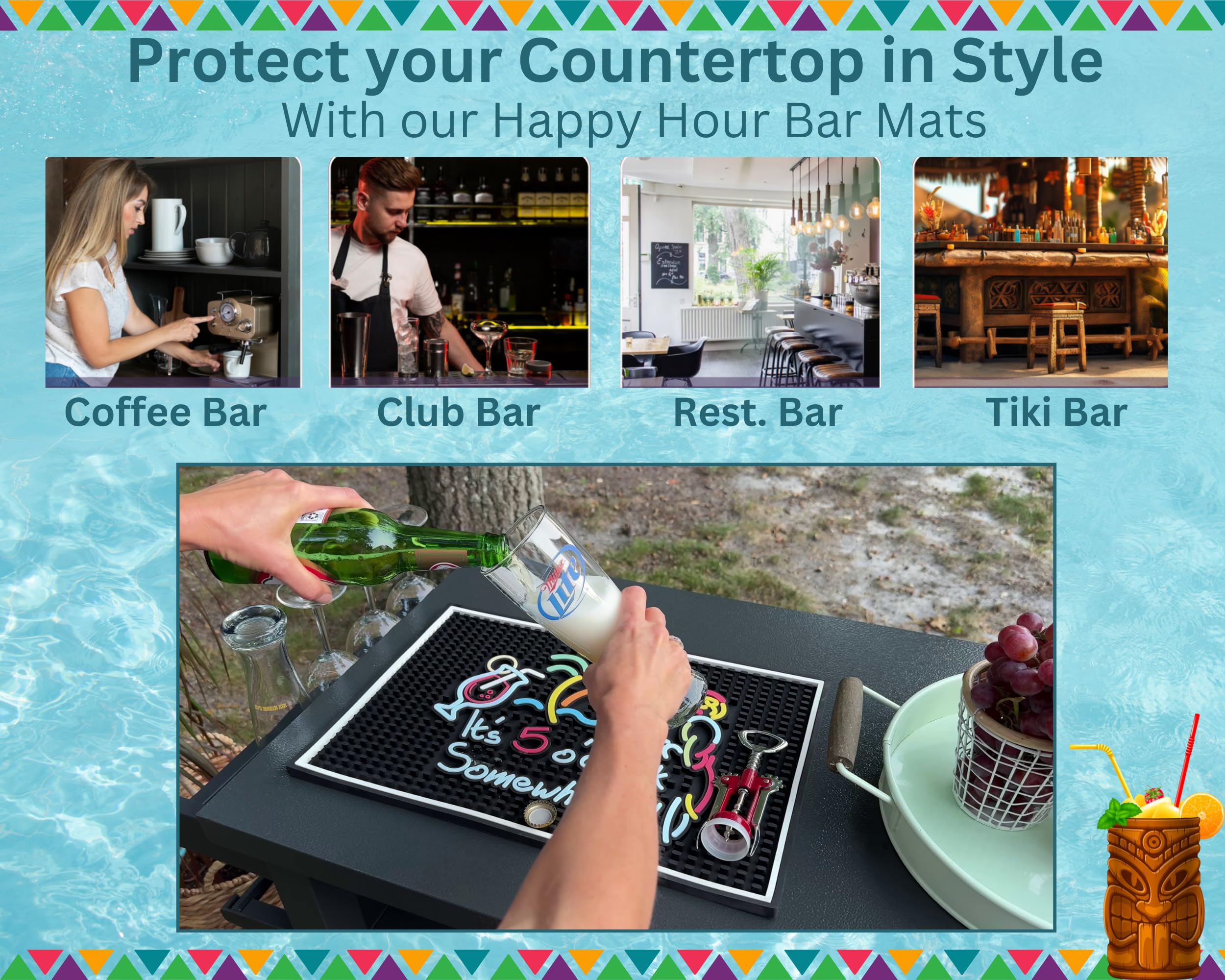 CALUVAR bar mat protects countertops from spills and stains in any entertaining space.