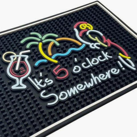 CALUVAR It's Five O'Clock Somewhere bar mat 18x12: festive reminder and spill protection.