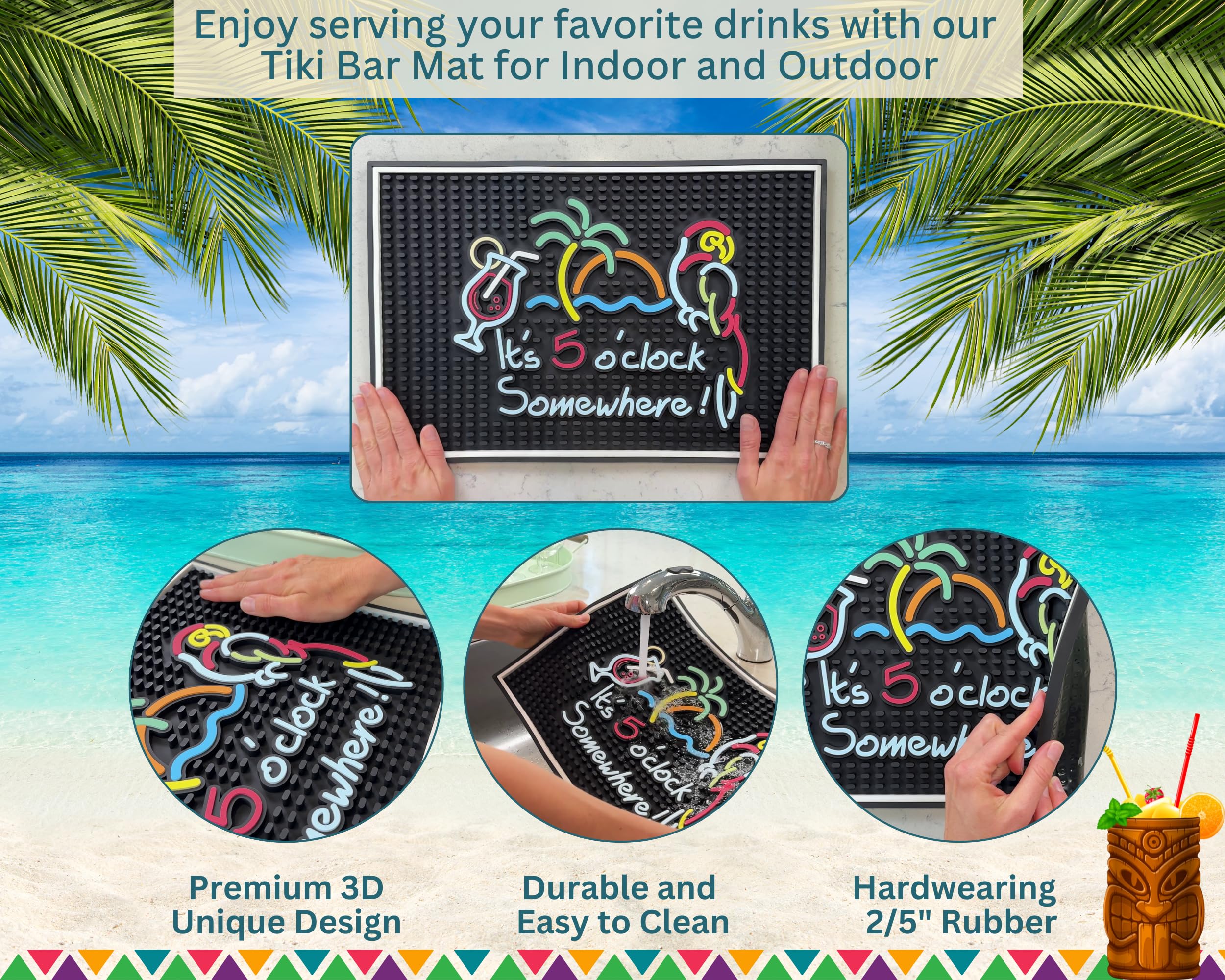 CALUVAR non-slip bar mat for home bar keeps glasses steady during busy nights.