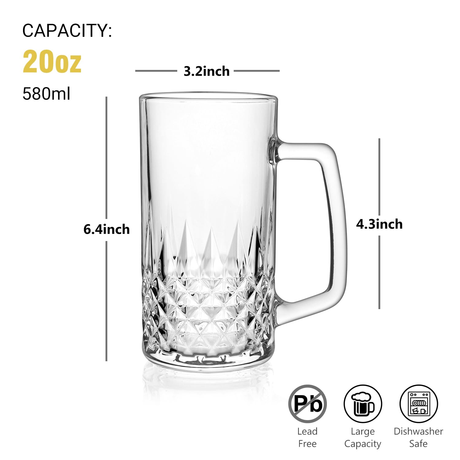 Cambareign beer mug set, side pattern, elegant glass cuts elevate any gathering.