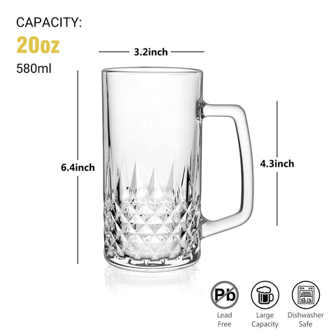 Cambareign beer mug set, side pattern, elegant glass cuts elevate any gathering.
