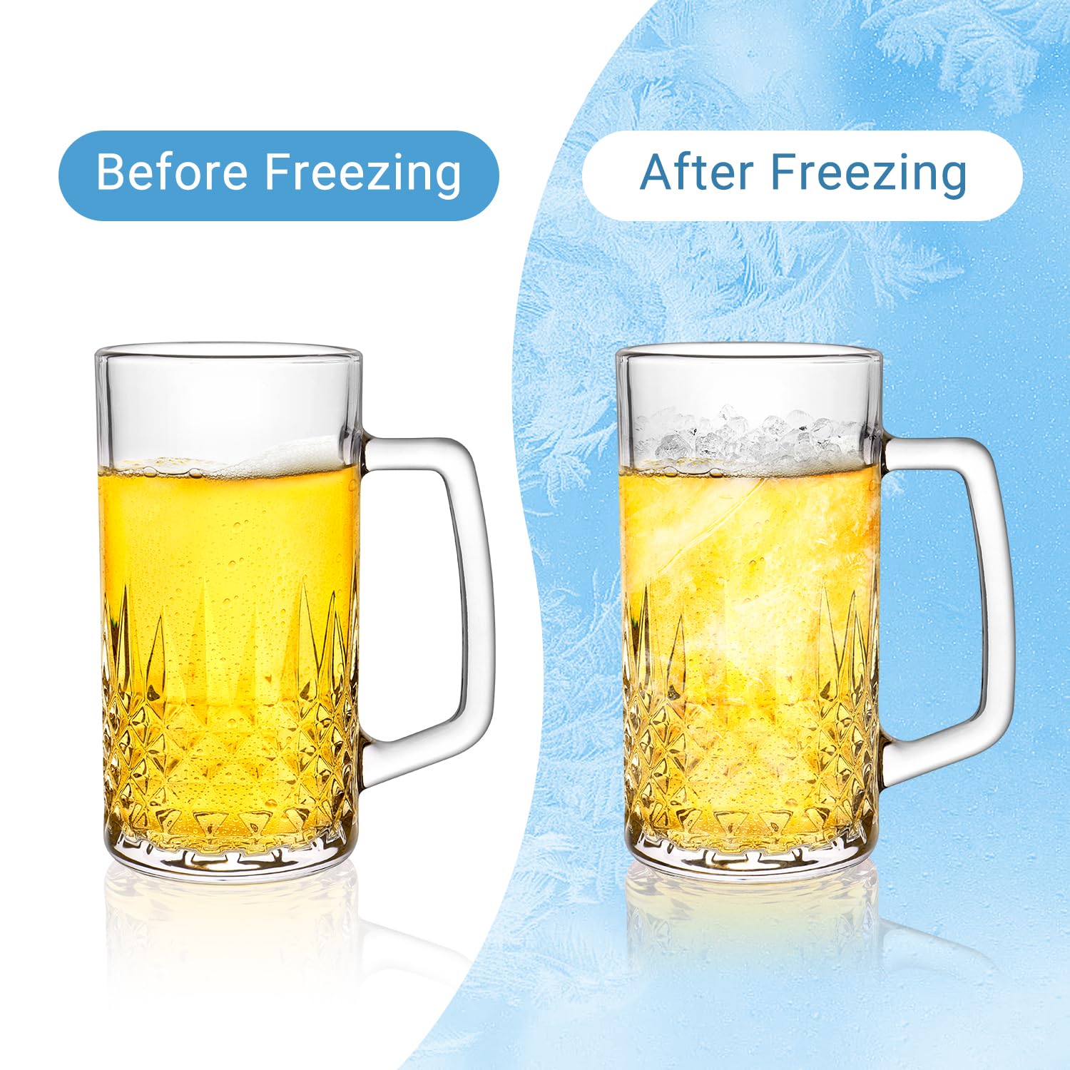 Cambareign freezer-ready beer glass keeps beverages colder longer.