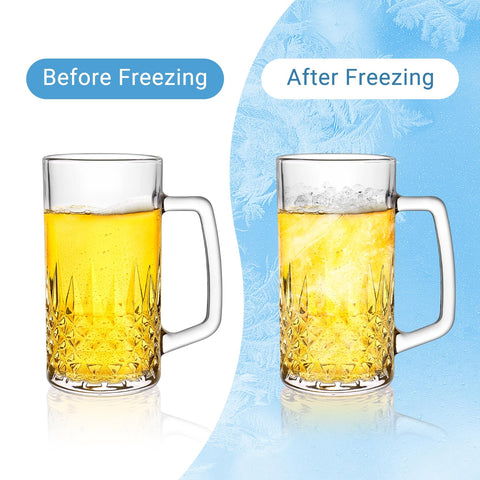 Cambareign freezer-ready beer glass keeps beverages colder longer.