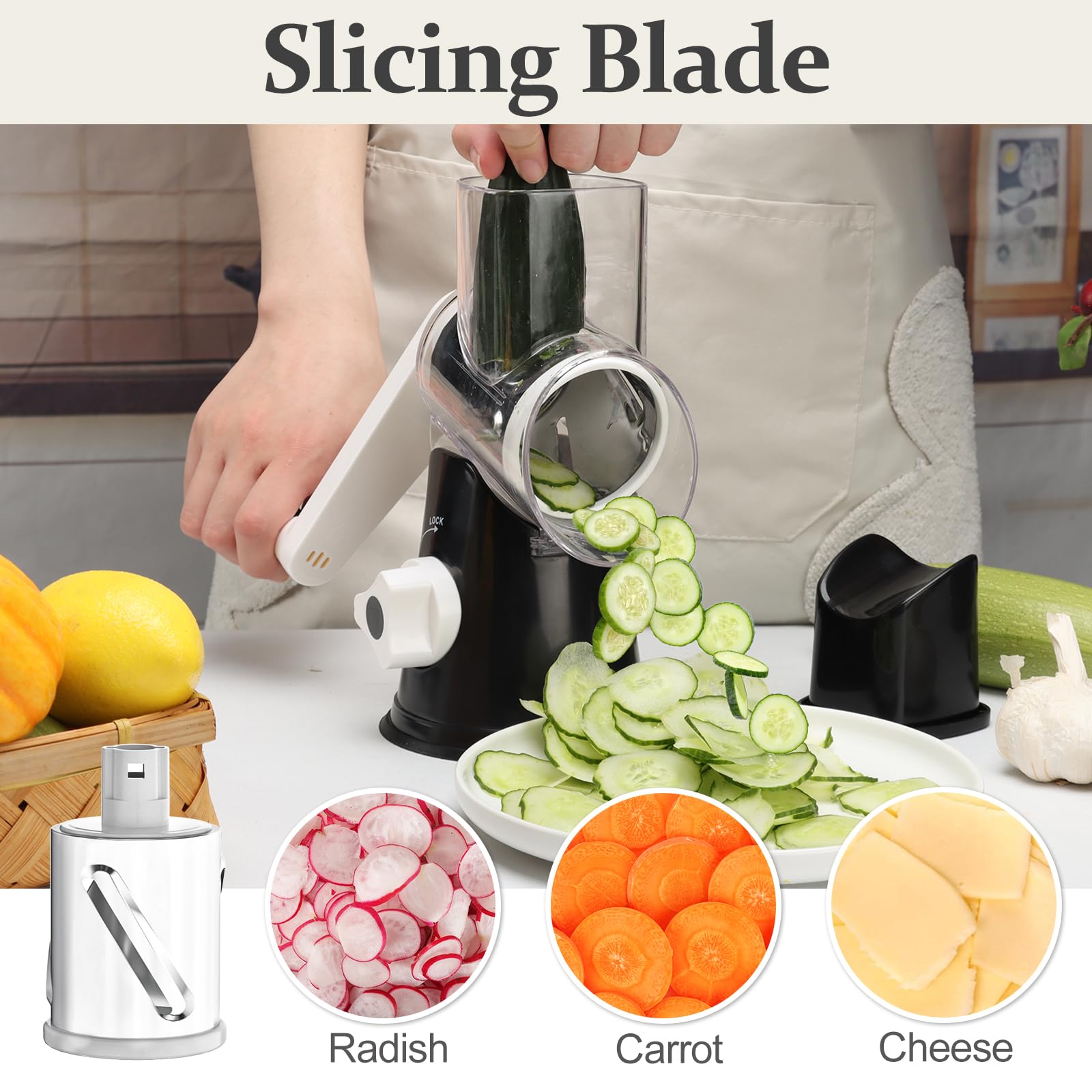 Cambom 5-in-1 rotary cheese grater fine blade for delicate grating