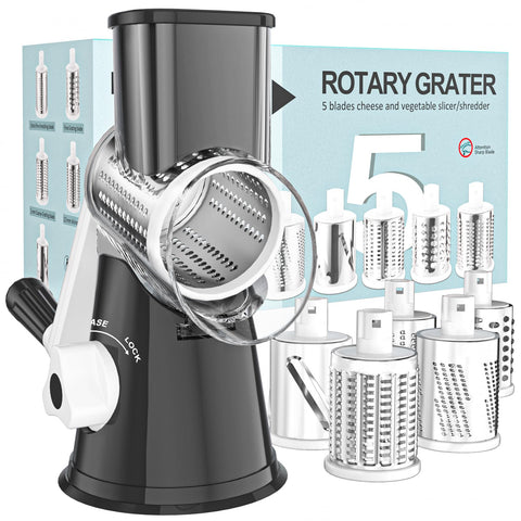 Cambom 5-in-1 rotary cheese grater front view showing compact design for quick prep