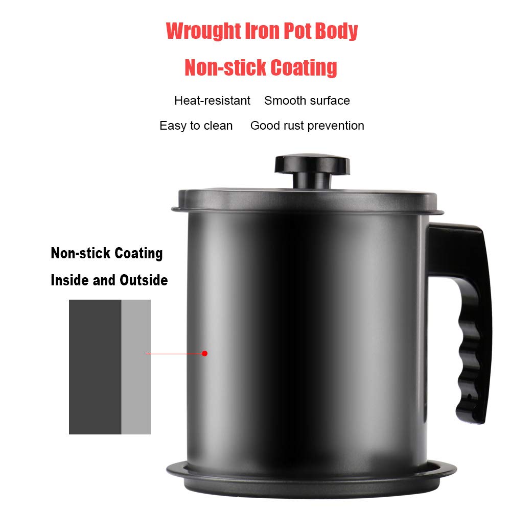 Removable strainer eases cleaning after cooking and filtering.