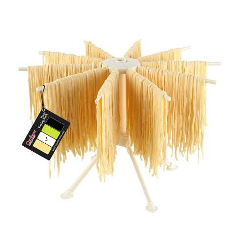 Cambom Collapsible Pasta Drying Rack with 10 arms promotes even air drying.