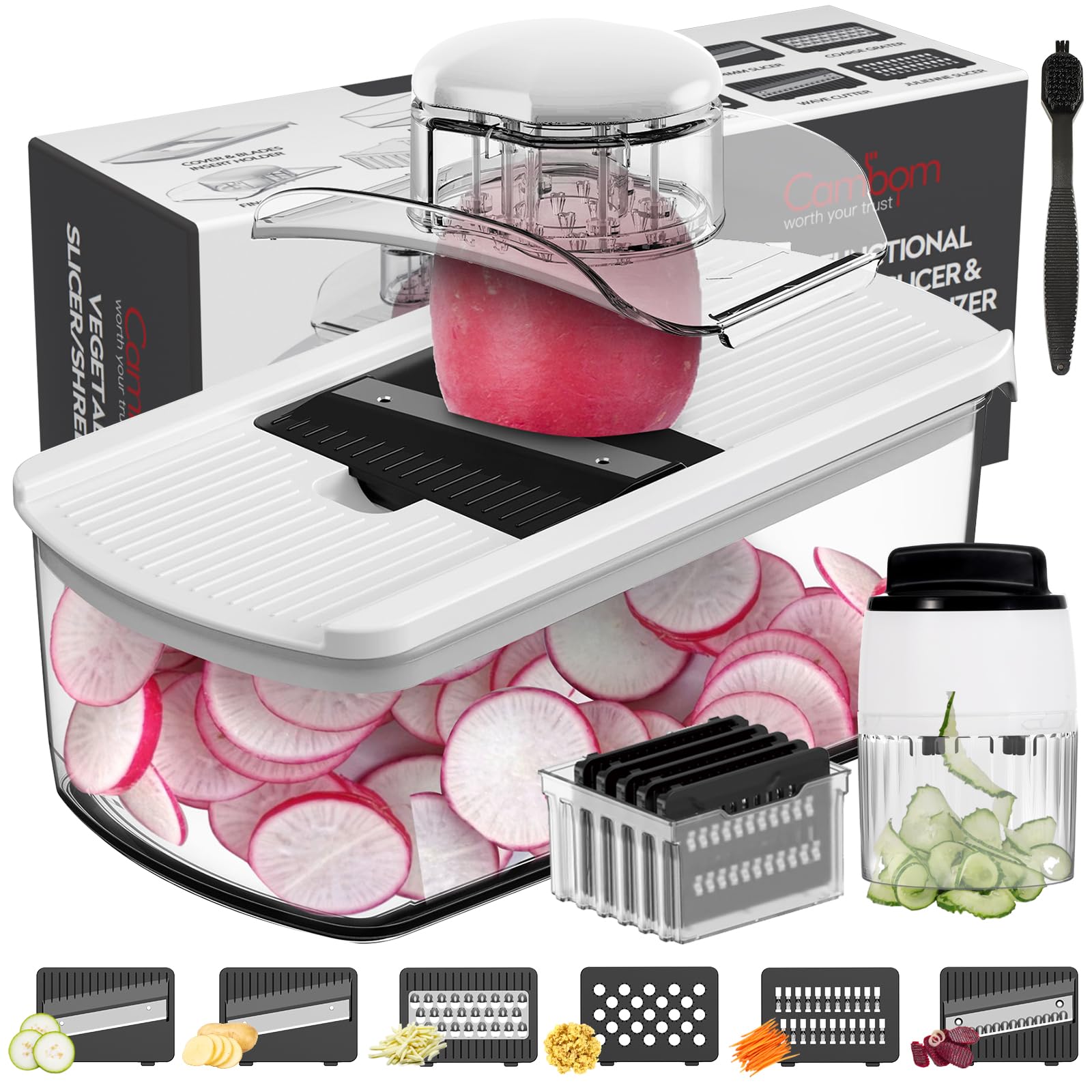 Cambom mandoline-slicer with six blades for precise veggie prep