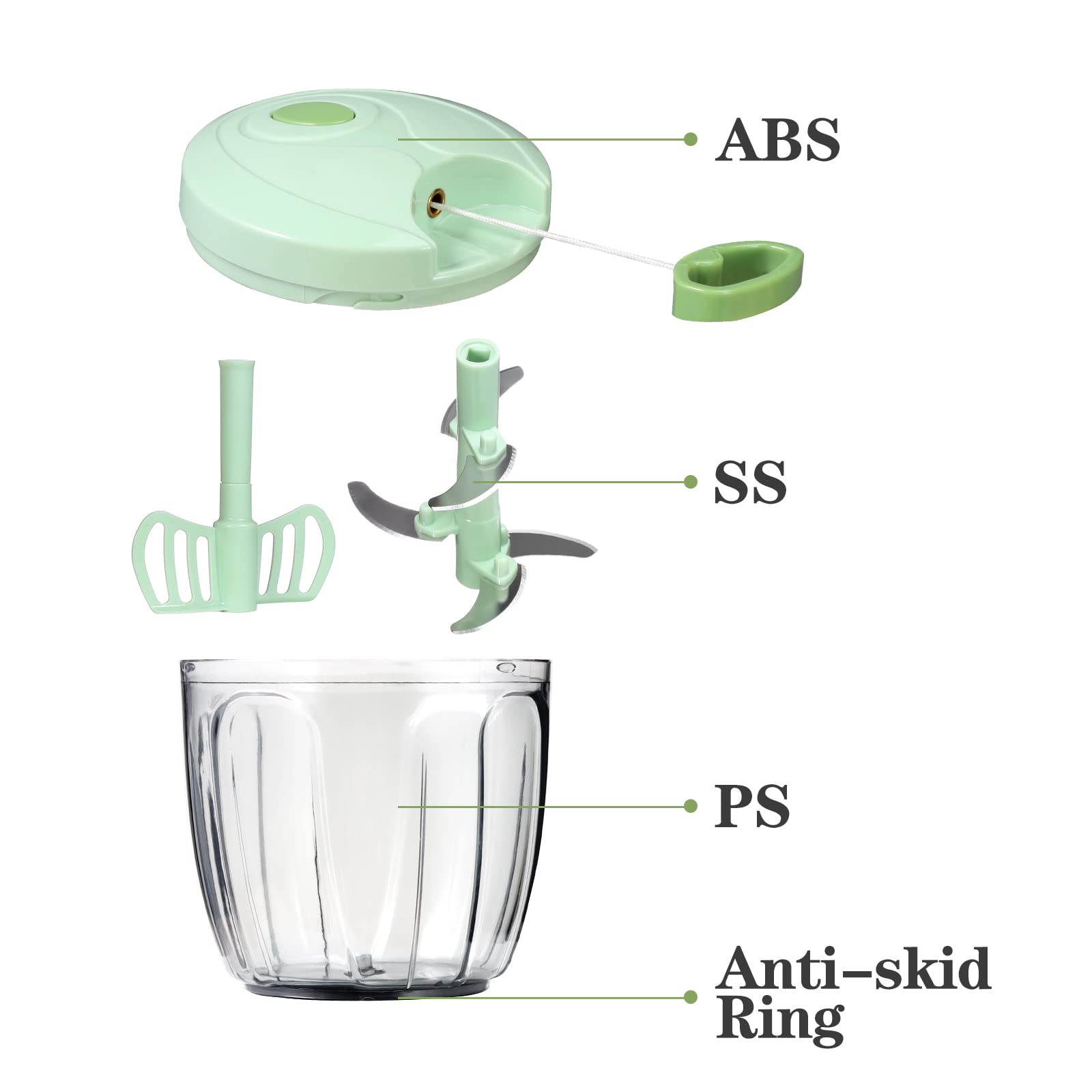 Cambom manual food chopper drawstring operation for quick chopping.