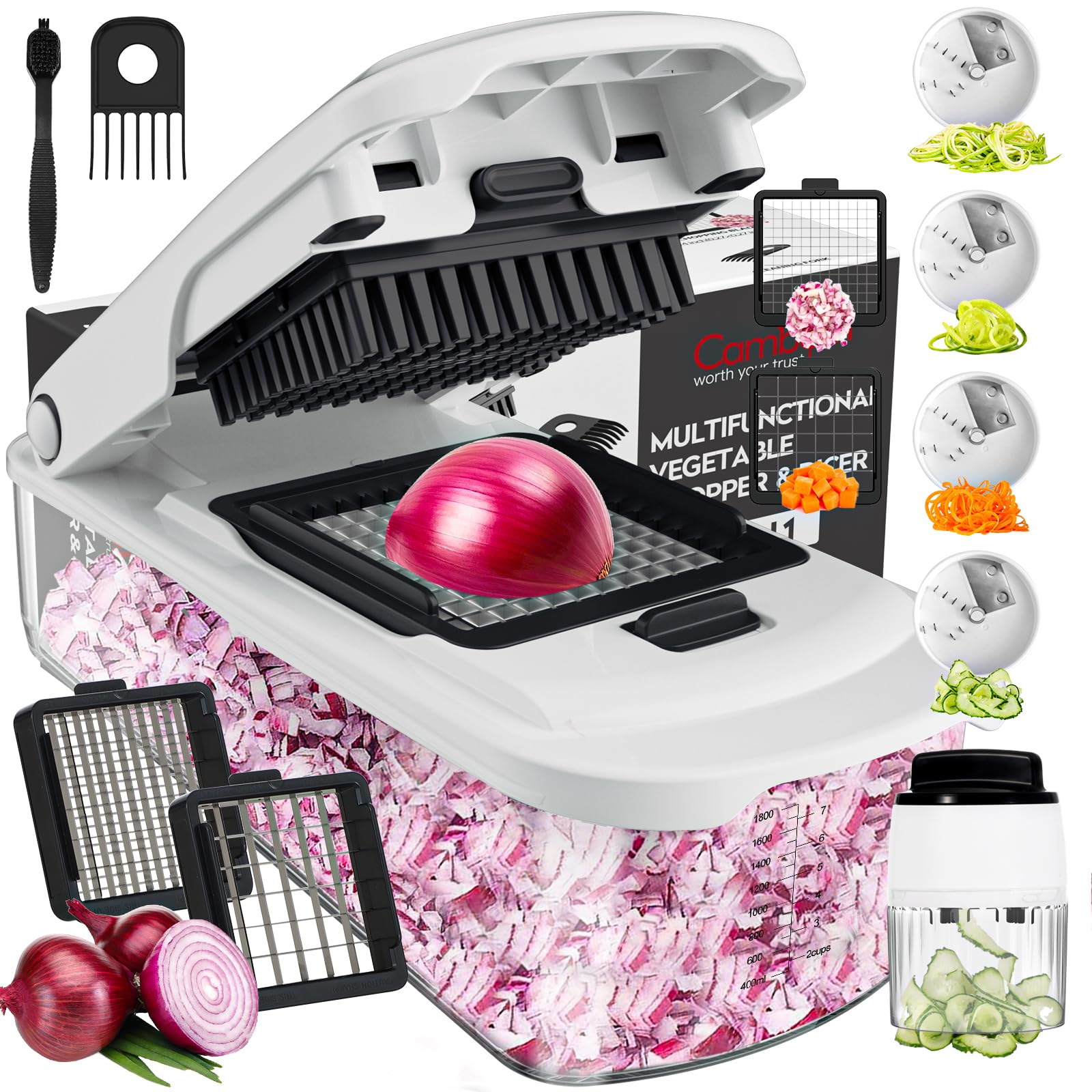 Cambom vegetable chopper container front view with compact meal-prep storage