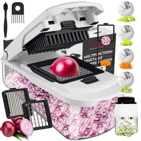 Cambom vegetable chopper container front view with compact meal-prep storage