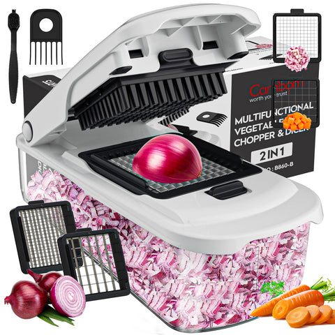 Cambom vegetable chopper container lid showing secure storage and space-saving design.