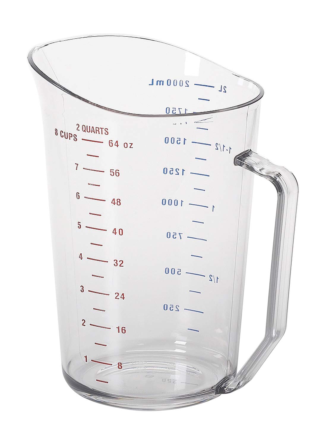 Cambro 200MCCW measuring cup, clear 2qt, pour-ready for accurate portioning.