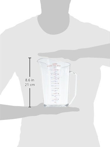 Cambro 2qt measuring cup with handle close-up for easy grip.