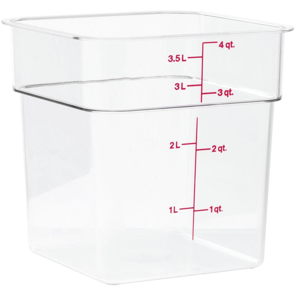 Cambro 4SFSCW135 CamSquare clear square container showing contents at a glance.
