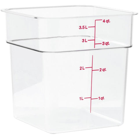 Cambro 4SFSCW135 container with outside green graduations for quick measurement and organization.