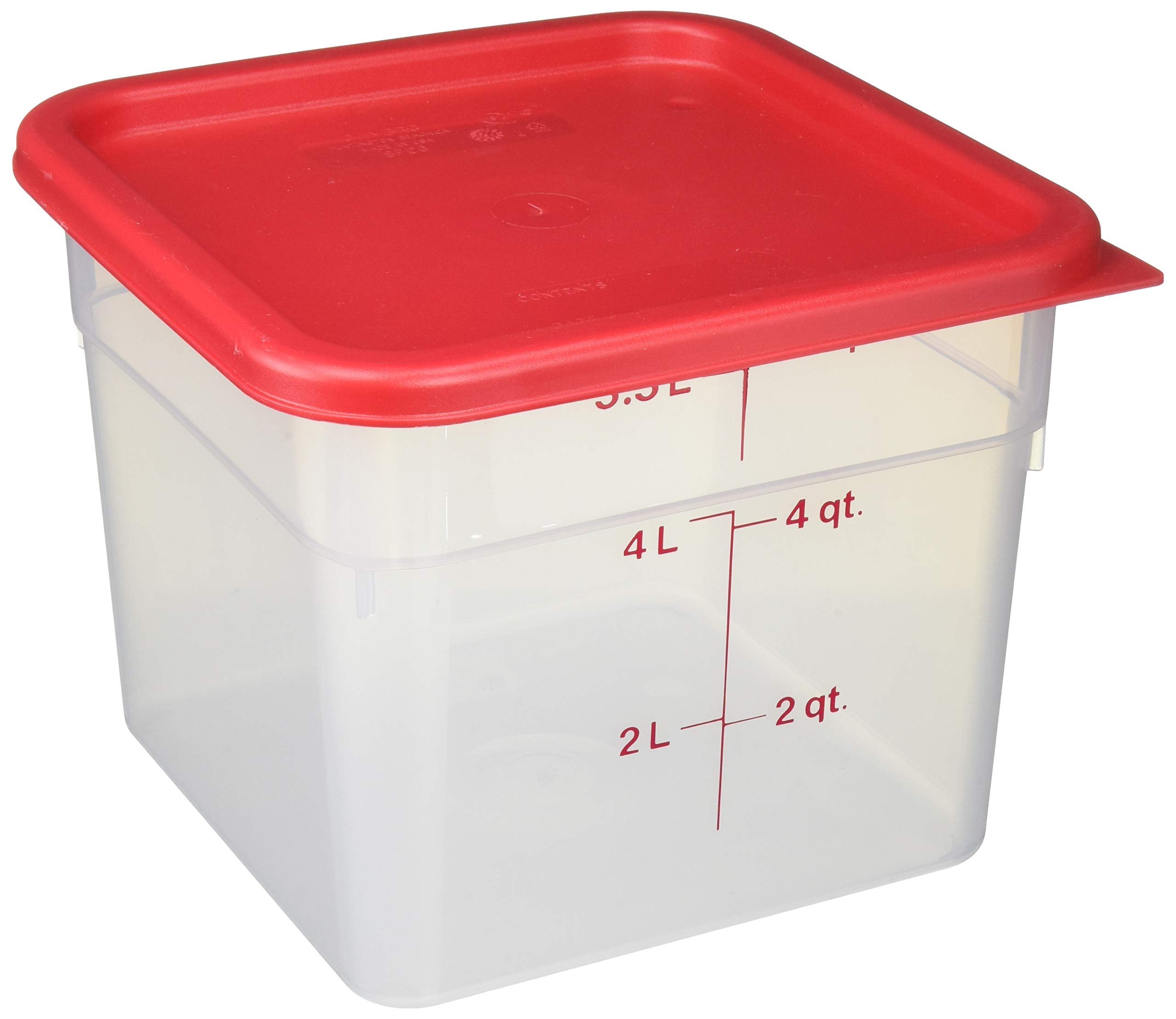 Cambro 6SFSPP190 translucent 6-quart container with lid for clear content identification.