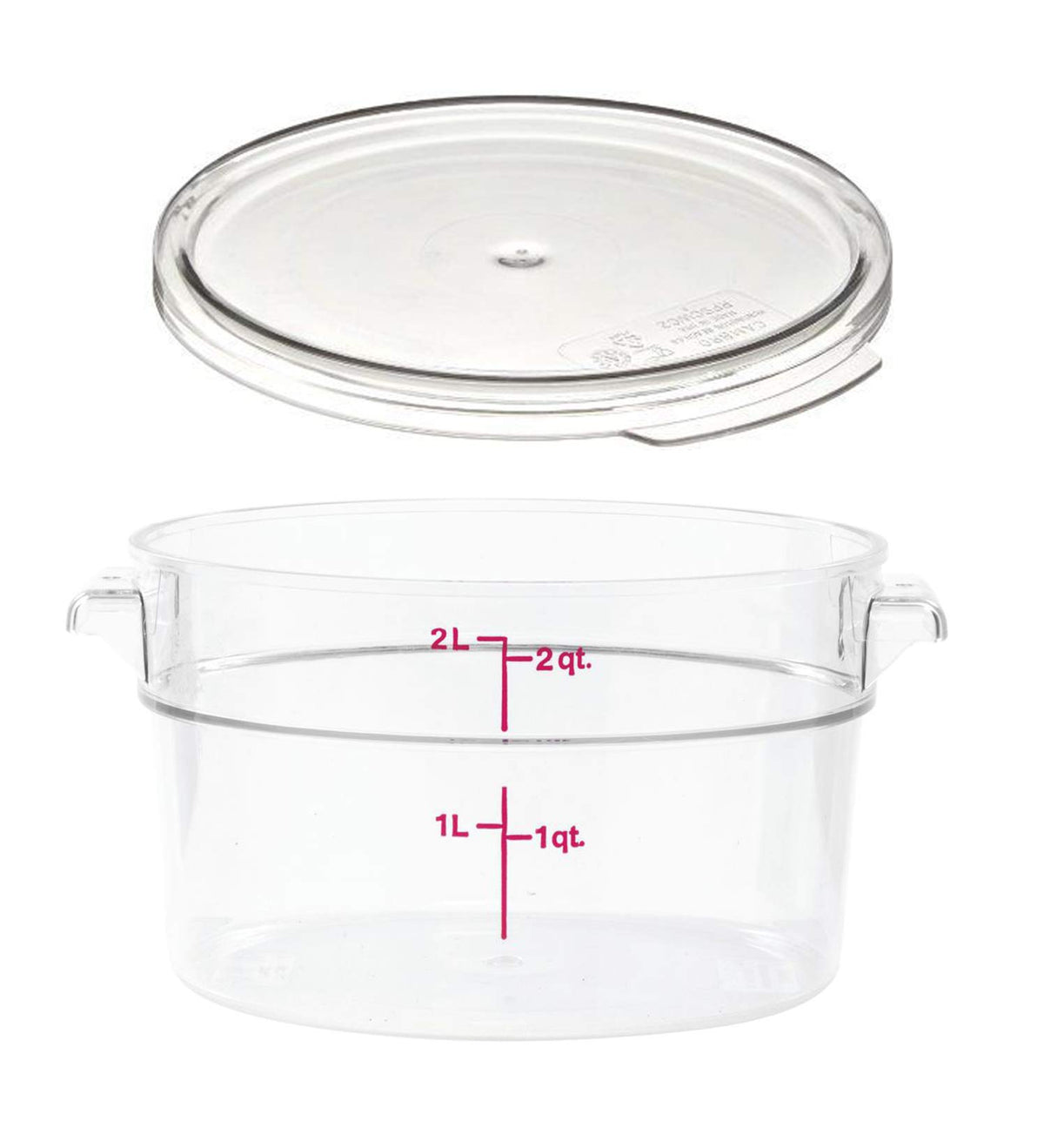 Cambro Camwear 2-quart clear round container for quick content visibility