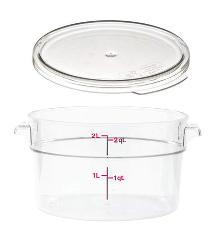 Cambro Camwear 2-quart clear round container for quick content visibility