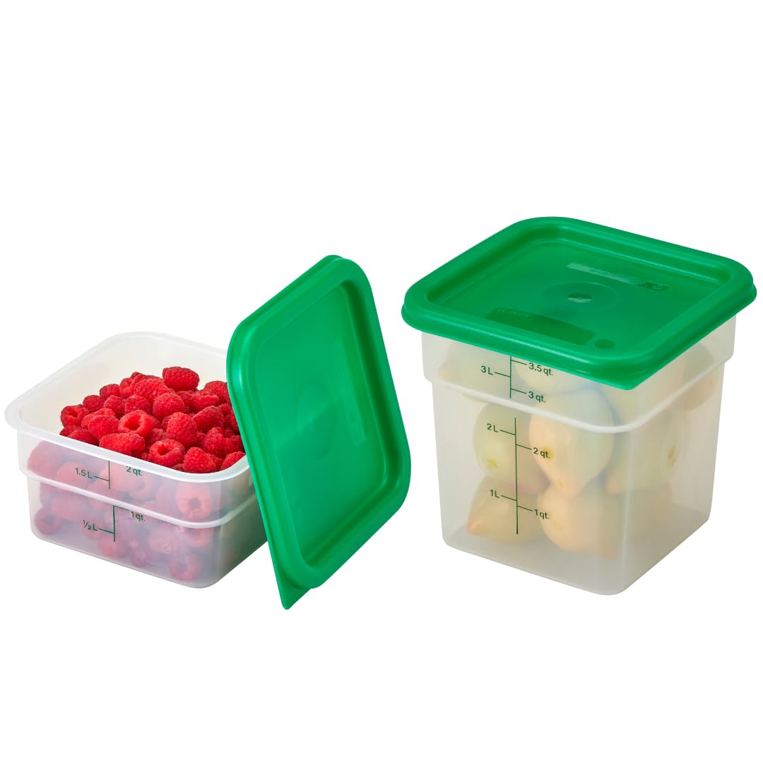 Cambro Classic Square 2QT container with lid ready for meal prep.