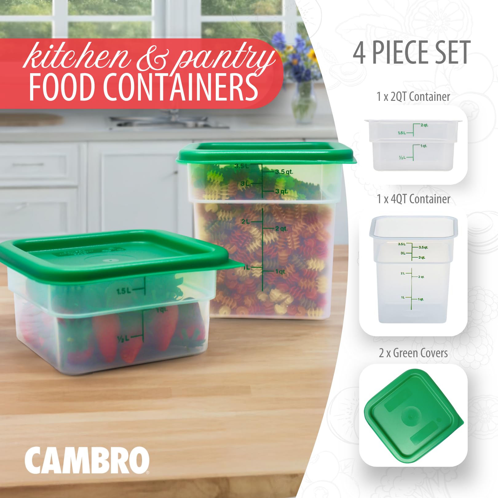 Cambro Classic Square 4QT container with lid for bulk storage.