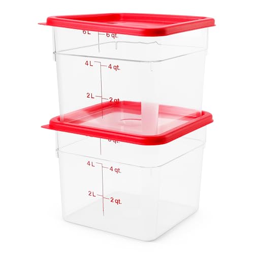 Cambro classic square 6qt clear body for quick content visibility.