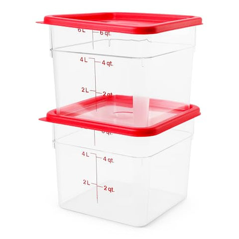 Cambro classic square 6qt clear body for quick content visibility.