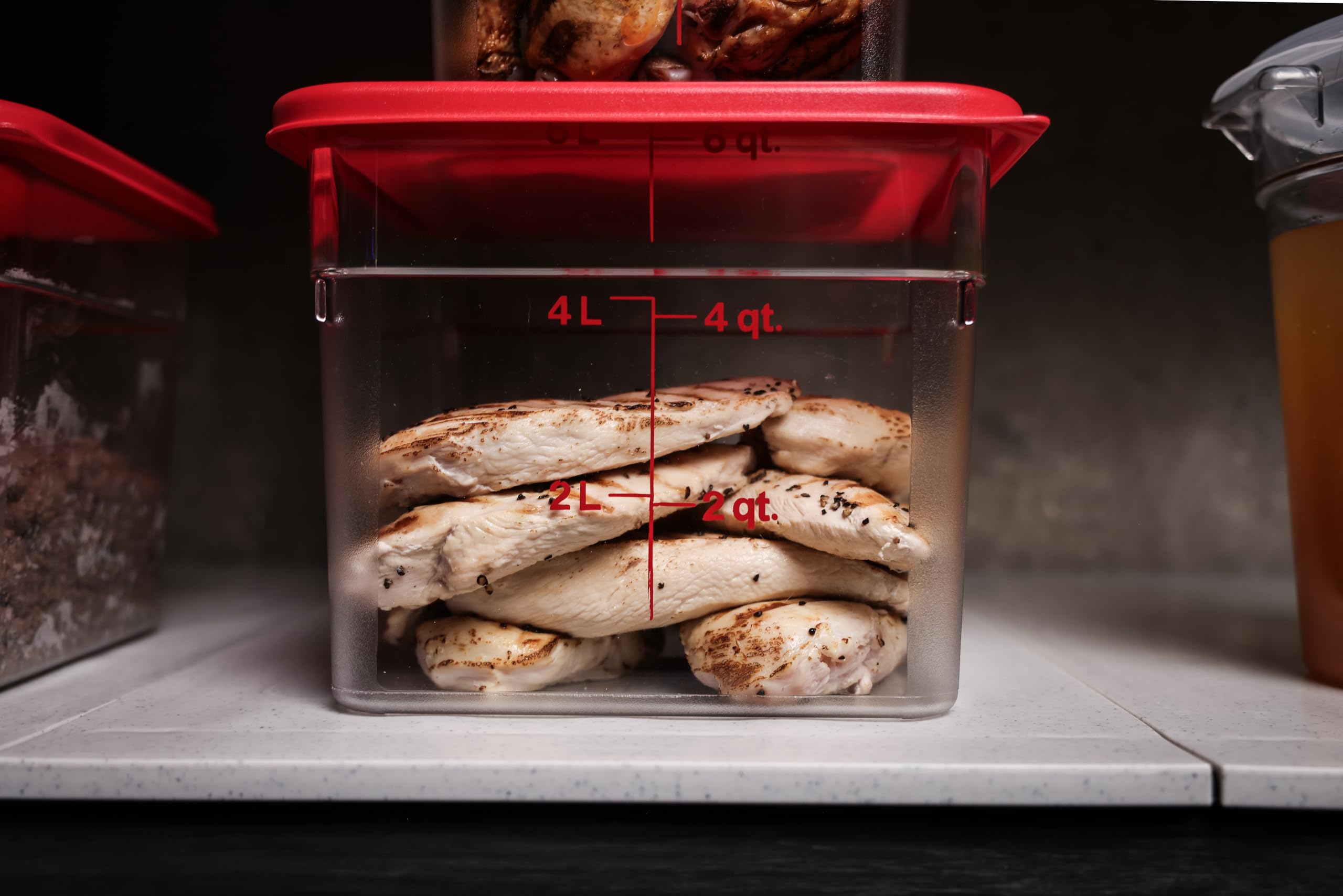 Cambro meal-prep container ideal for large batch storage.