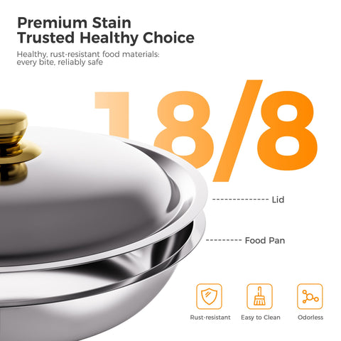 CAMMOO chafing dish lid close-up showing durable 304 stainless steel