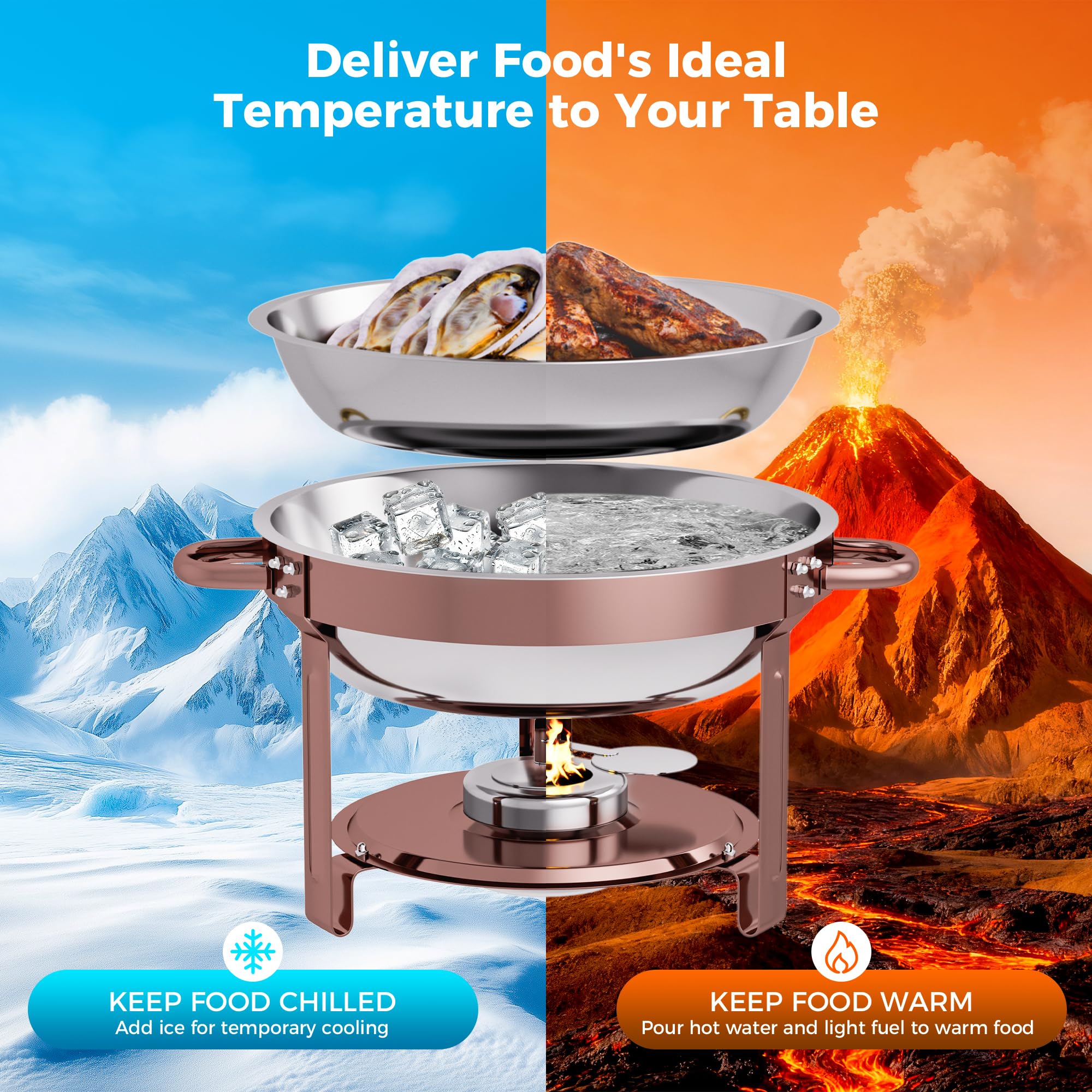CAMMOO Rose Gold finish adds luxury to formal buffet setups.
