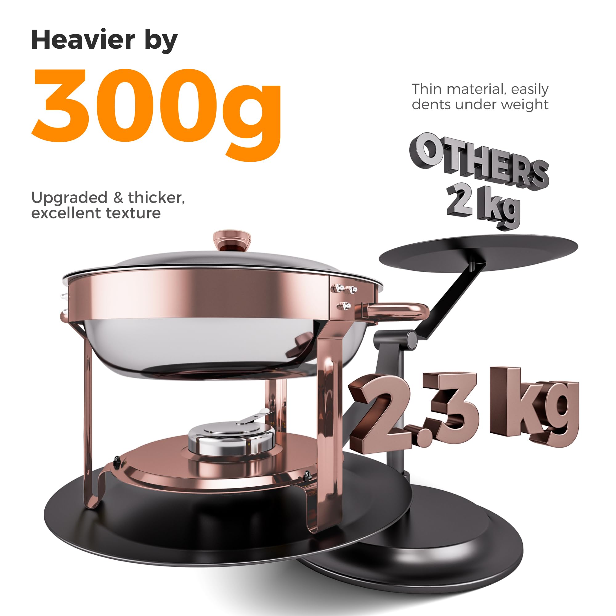 CAMMOO Rose Gold chafing dish body with durable, rust-resistant finish.